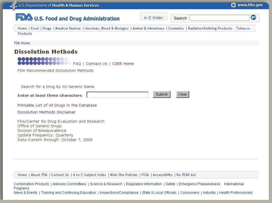 http://www.accessdata.fda.gov/scripts/cder/dissolution/dsp_SearchDissolution.cfm