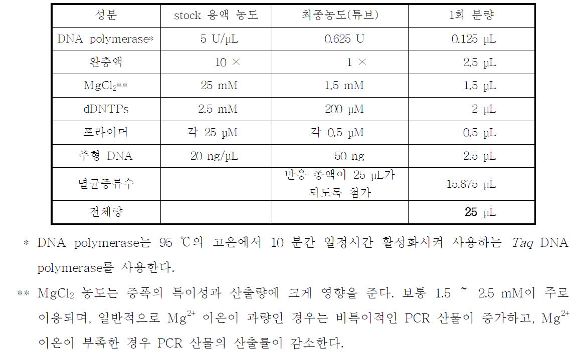 PCR 반응액의 조성