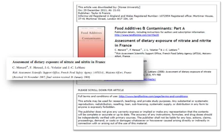 Assessment of dietary exposure of nitrate and nitrite in France