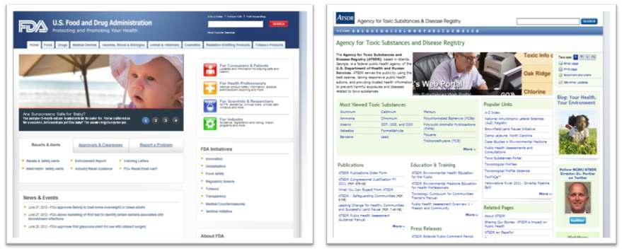 미국식품의약국 및 ATSDR 홈페이지
