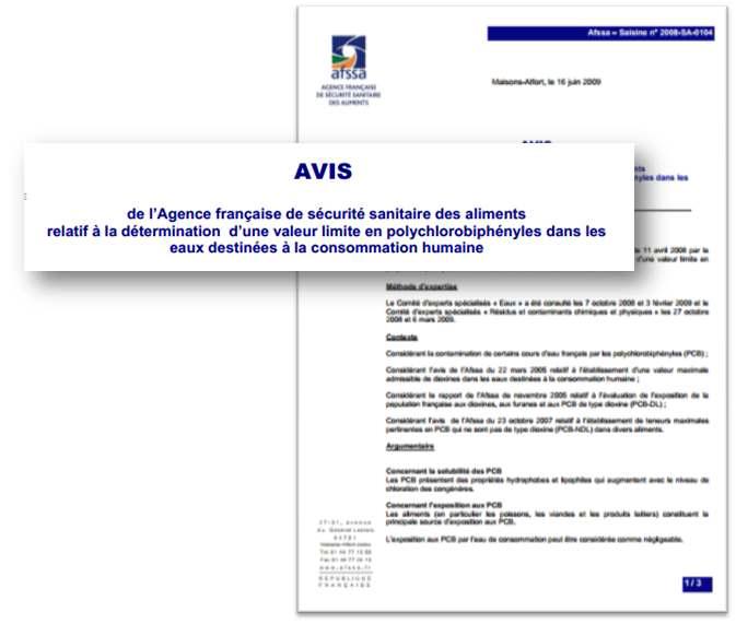 프랑스 식품 위생 안전청 (AFSSA), 식수의 PCB 기준치 설정에 대한 의견