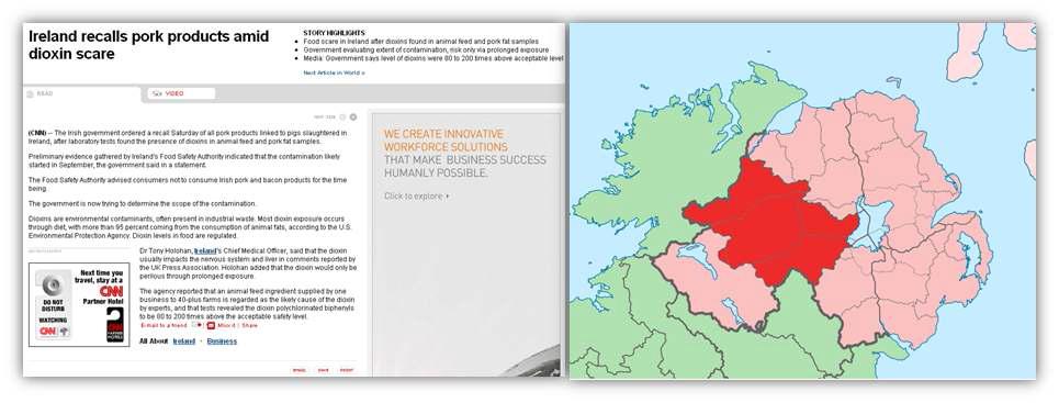 아일랜드 다이옥신 오염에 대한 기사와 오염된 오일의 유통 지역