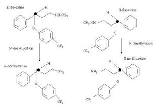 Metabolic pathway of prozac in liver.