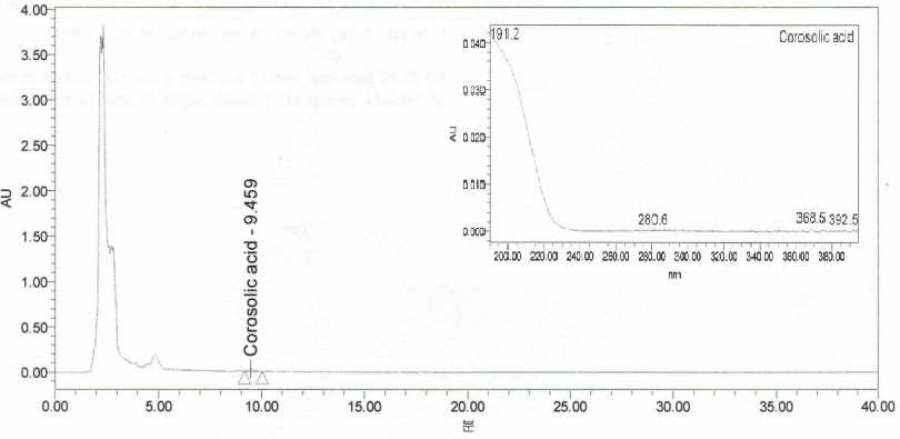 HPLC chromatogram of Corosolic acid in Functional material