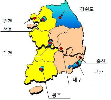 Location map of sampling in Korea.