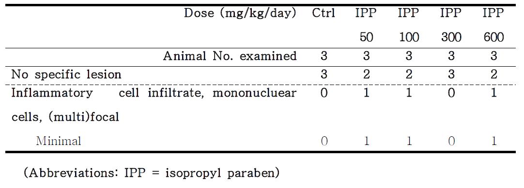 Histopathology of the male rat liver treated with IPP and control