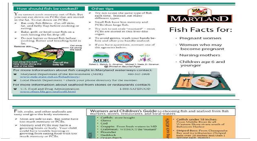 미국 메릴랜드주 Fish Consumption Advisory 관련 브로슈어