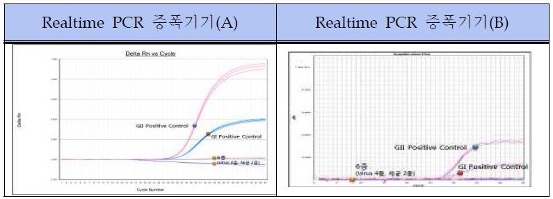 그림 24. 노로바이러스 Realtime RT-PCR 키트 특이성 검증 Realtime RT-PCR 증폭 결과