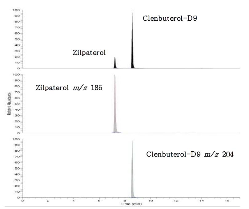 Chromatogram of zilpaterol standard at 0.5 ㎍/㎖.