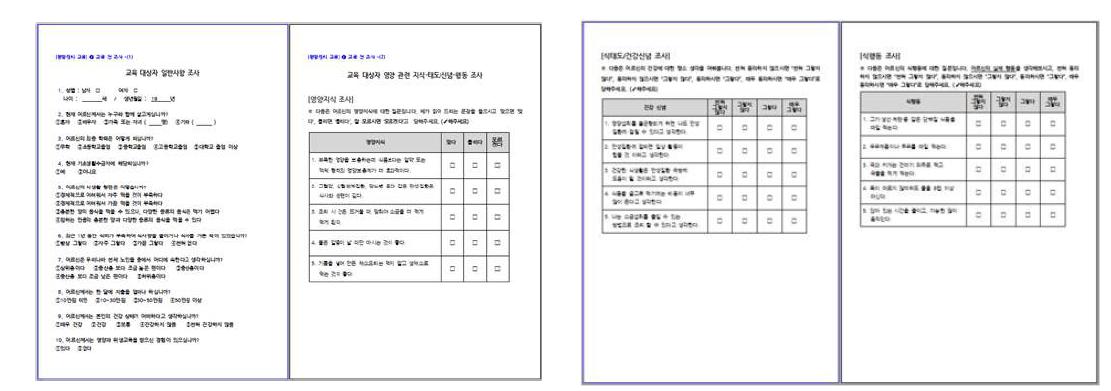 개발된 교육효과 평가지 예시(The example of questionnaire developed)