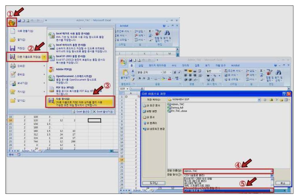 NONMEM 수행을 위한 엑셀 자료 저장 방법의 예시 – 2단계