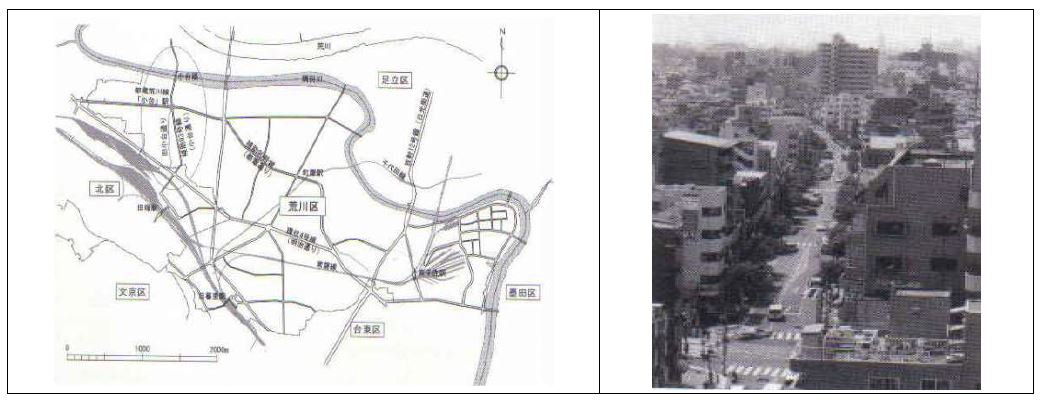 그림 5.13 아라가와구와 오다이도오리의 위치와 전경