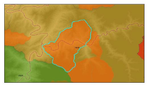 그림 3.6 기린면 3001번 유역의 Shape file과 DEM