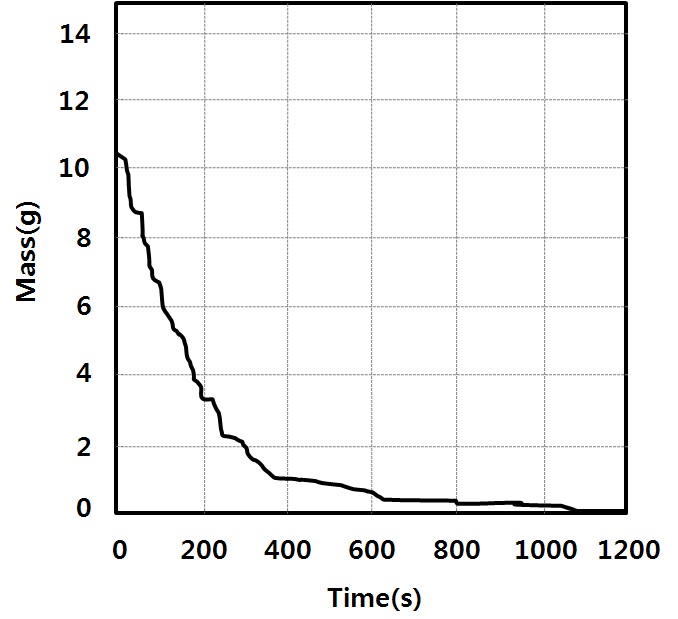 3cm 입방체의 질량변화(착화시 가열중지)