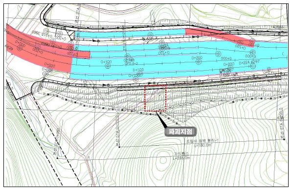 그림 3.25 현장의 붕괴 사면 위치도