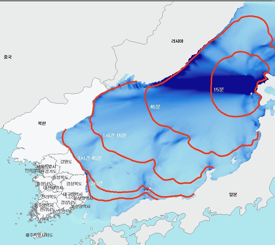 그림 5.19 지진해일 최대파고 분포도(발생원 8)