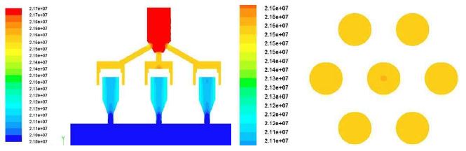 그림 3.2.8 혼합헤드 연료 공급부 압력 분포 CFD