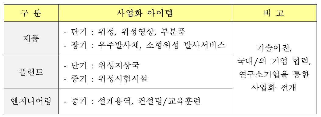 우주분야 글로벌 사업화 추진 아이템