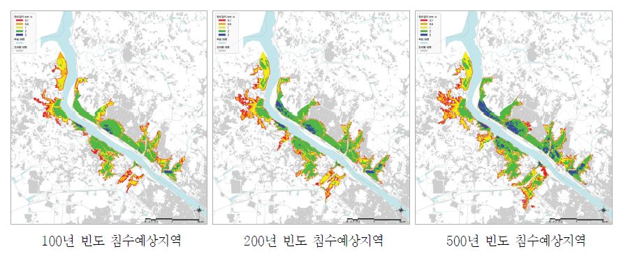 그림 4-58. 강우빈도별 침수예상지역