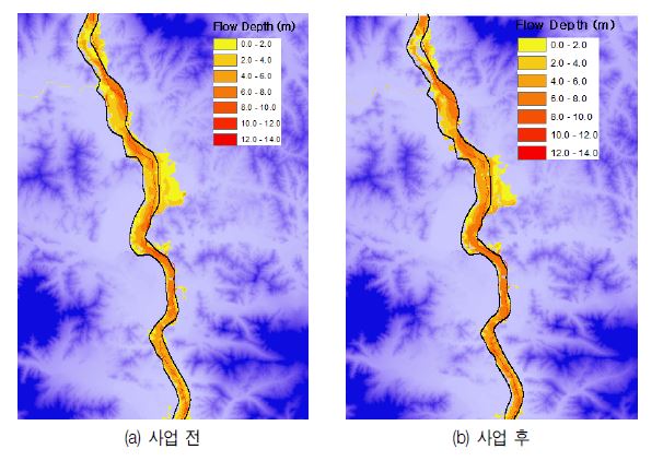 그림 4-14. 500년 빈도 홍수 시 침수모의 결과