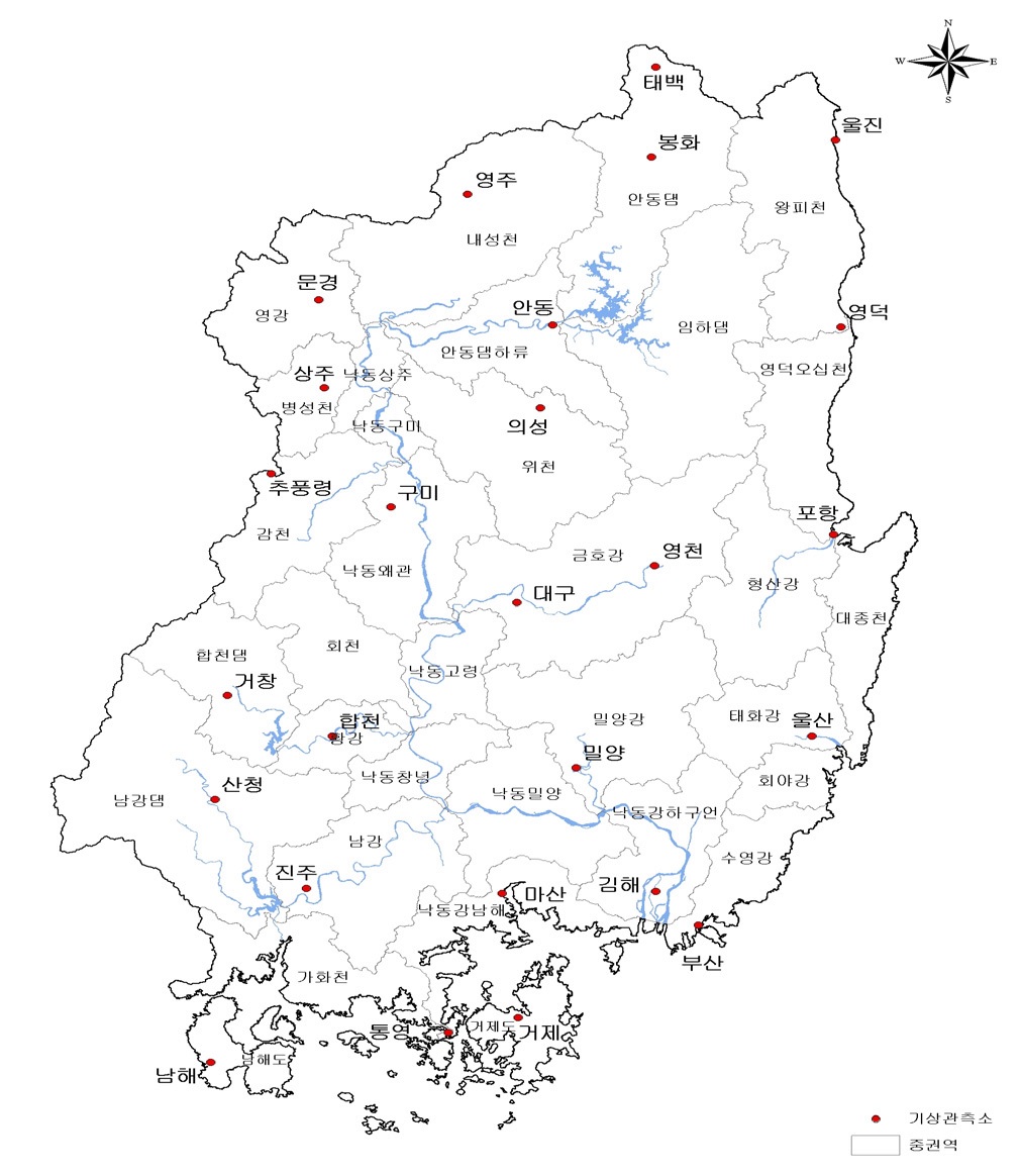 그림 2-2. 낙동강수계 기상측정망 현황