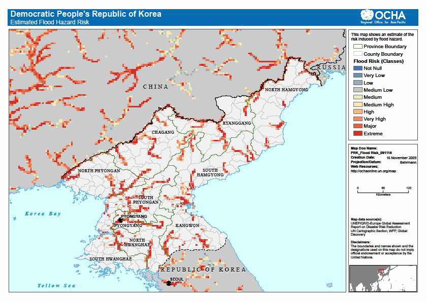 그림 3-6. 북한의 홍수 취약지역