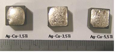 티타늄 함유량에 따른 활성 필러메탈의 AlN 세라믹과의 퍼짐성시험결과