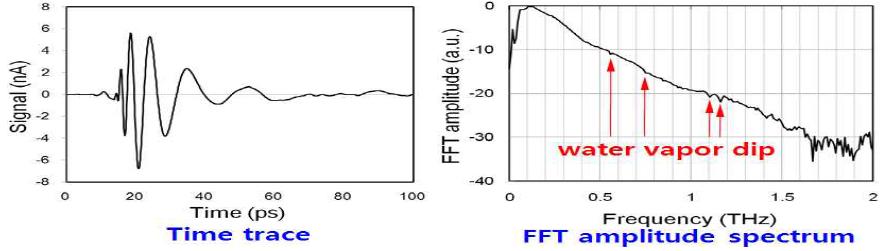 광섬유 결합형 THz-TDS 시스템에 의해 측정된 Water-vapor dip