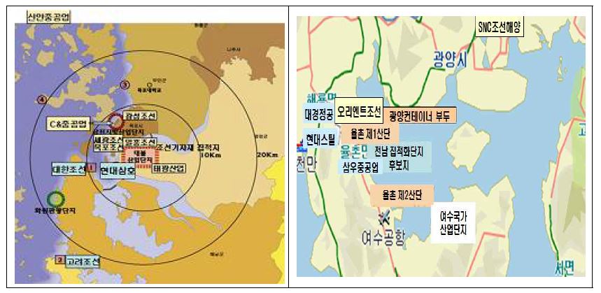 그림 3-29 서남권의 조선 산업 입지(목포, 광양)