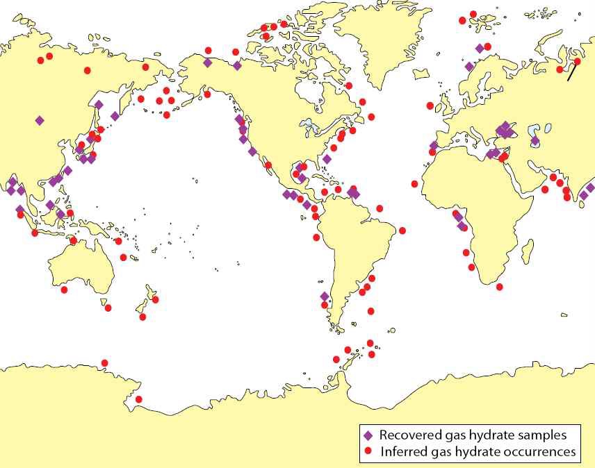 그림 3-31 세계 메탄하이드레이트 부존 지역 현황