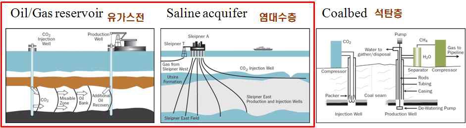 그림 3-35 해양 CCS 저장부지 및 저장방법 개념도