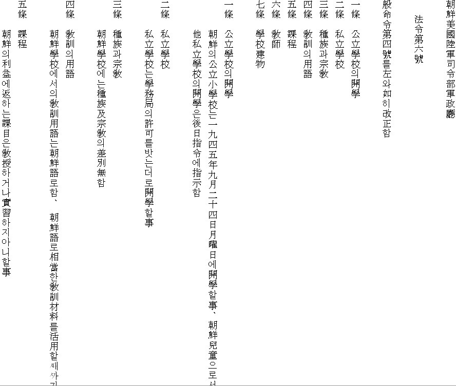 미군정청 부령 제6호 ‘교육의 조치’(1945.09.29)