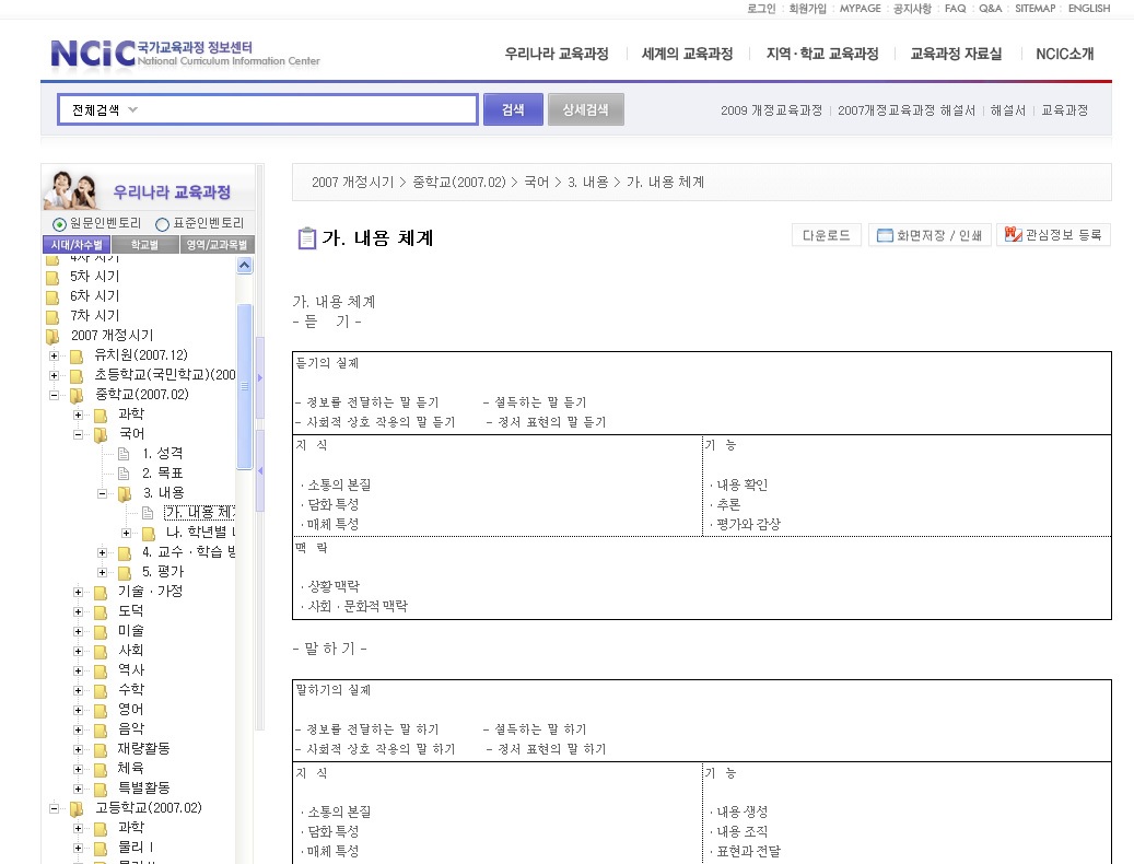 우리나라 교육과정 원문 인벤토리 - 시대/차수별