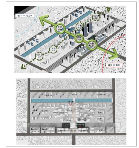 대전역 역세권 공간구상(上) 및 배치계획(下)