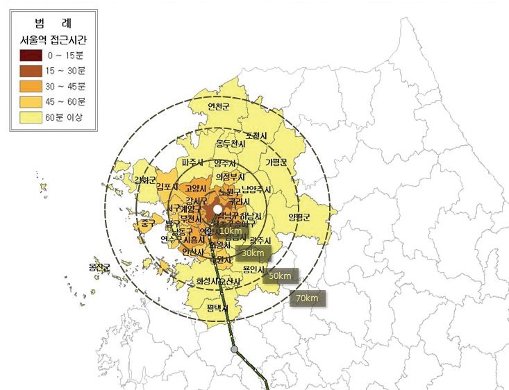 그림 3-30 서울역 연계영향권(2010년)