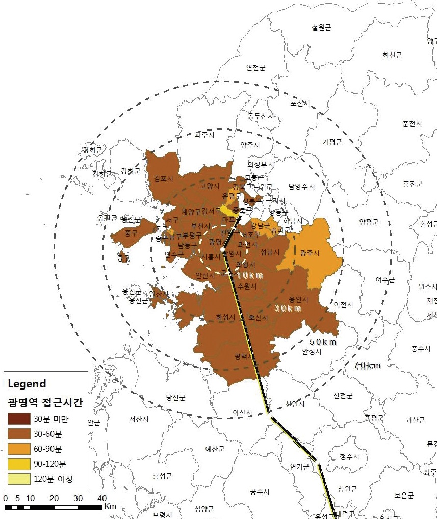 그림 3-32 광명역 연계영향권(2011년)