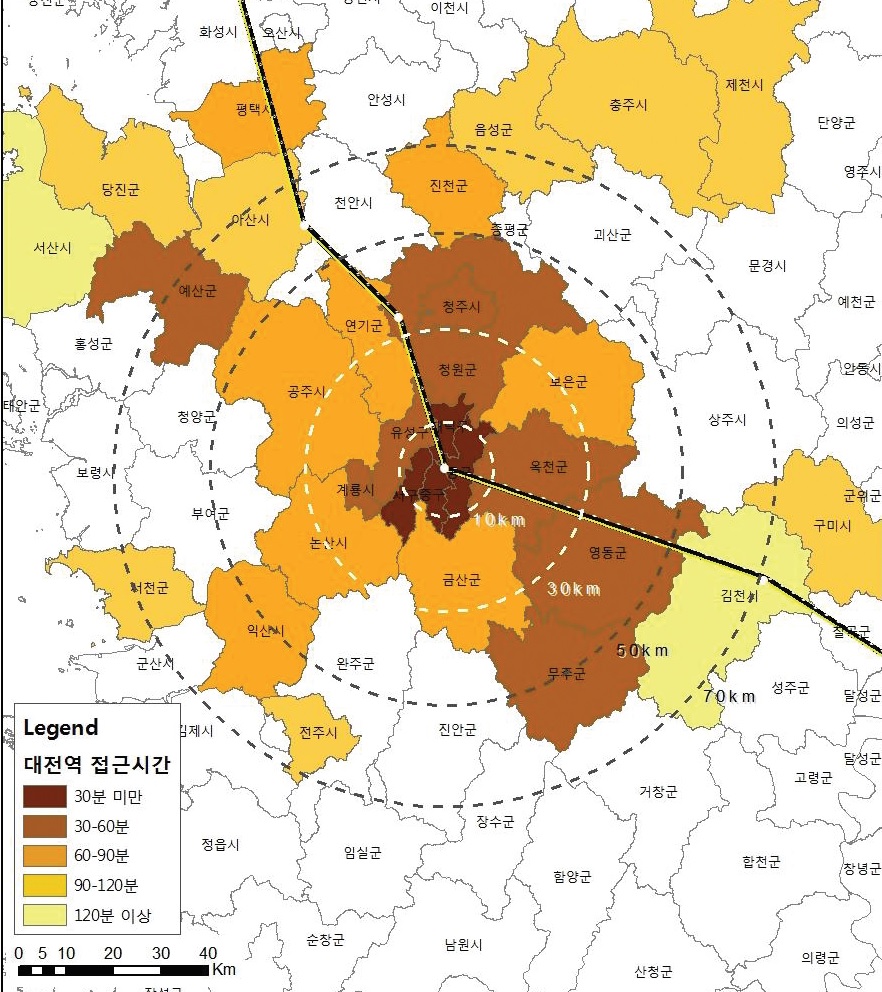 그림 3-38 대전역 연계영향권(2011년)