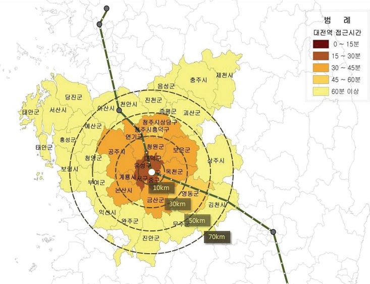 그림 3-39 대전역 연계영향권(2010년)