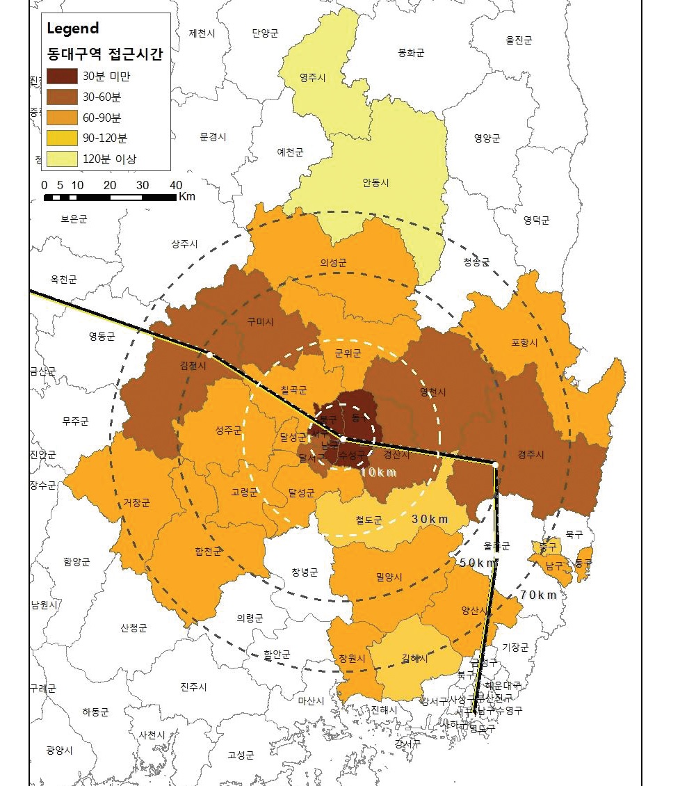 그림 3-41 동대구역 연계영향권(2011년)