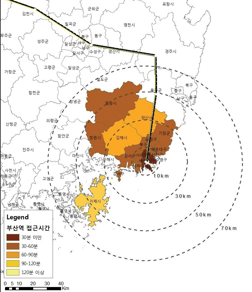 그림 3-44 부산역 연계영향권(2011년)