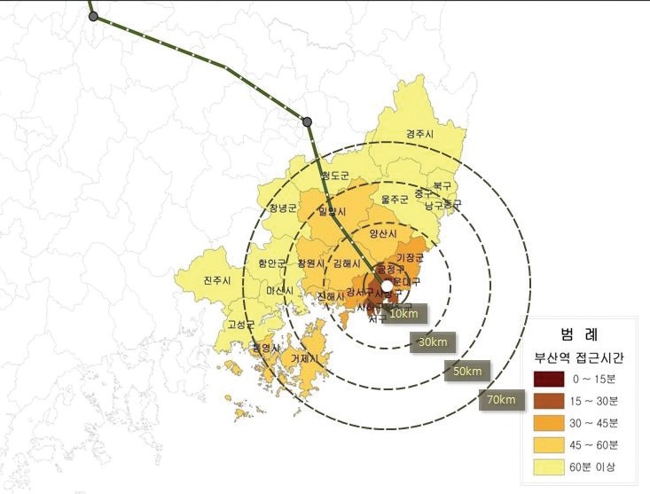 그림 3-45 부산역 연계영향권(2010년)