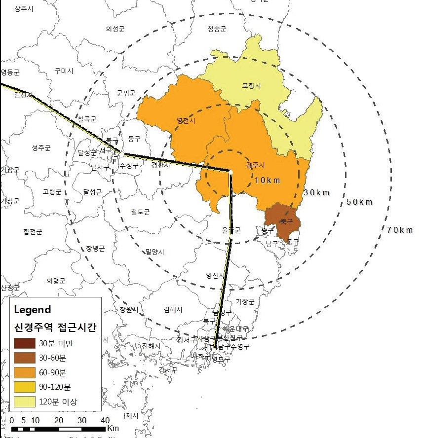 그림 3-53 신경주역 연계영향권(2011년)