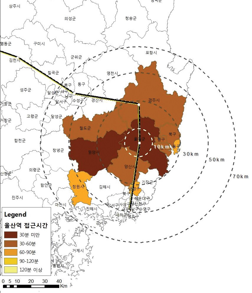 그림 3-56 울산역 연계영향권(2011년)