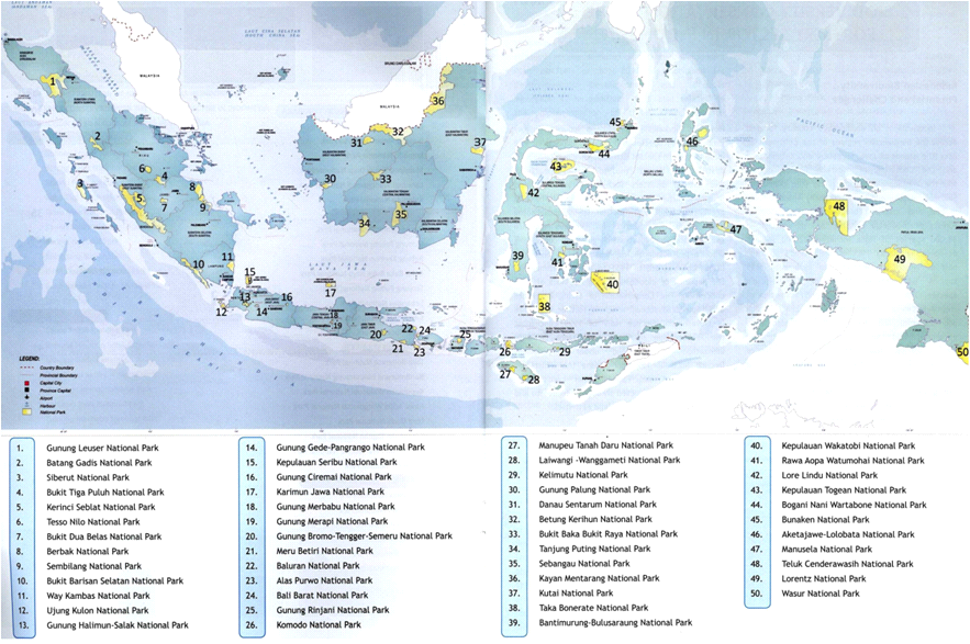 인도네시아 국립공원 지정현황 지도