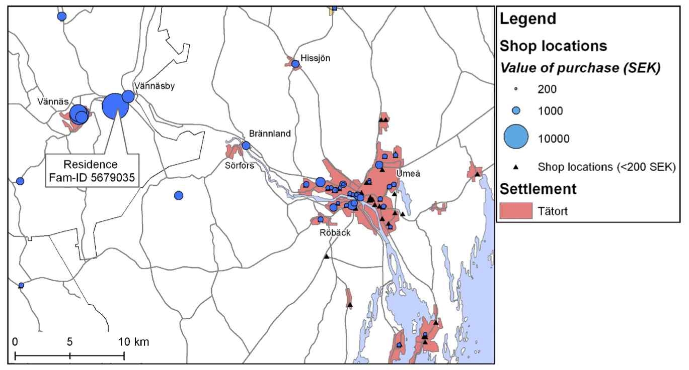 우메아 지역 가족 구매력의 지리적 분포