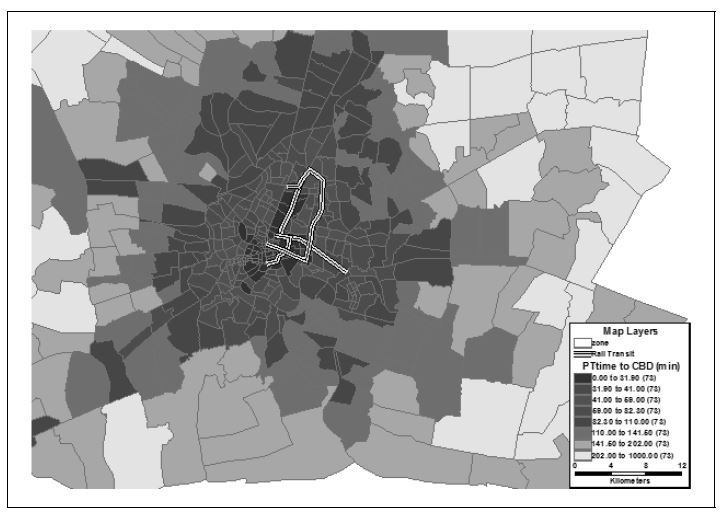 그림 5-9. 대중교통수단을 이용한 CBD까지의 이동시간