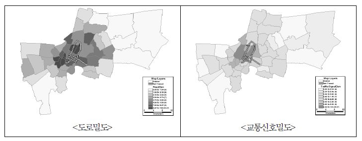 그림 5-12. 방콕의 도로 및 교통신호밀도