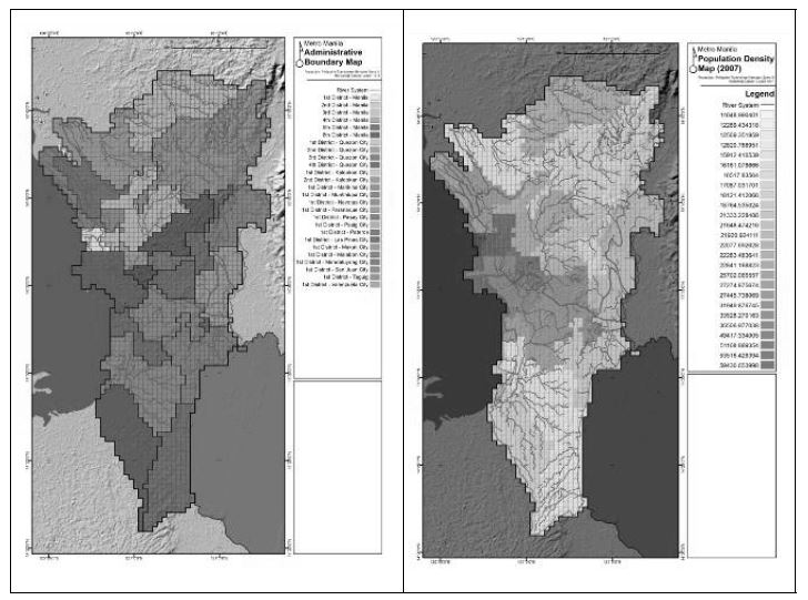 그림 6-8. TAZ 행정권역도 및 인구밀도(2007년) 분포도