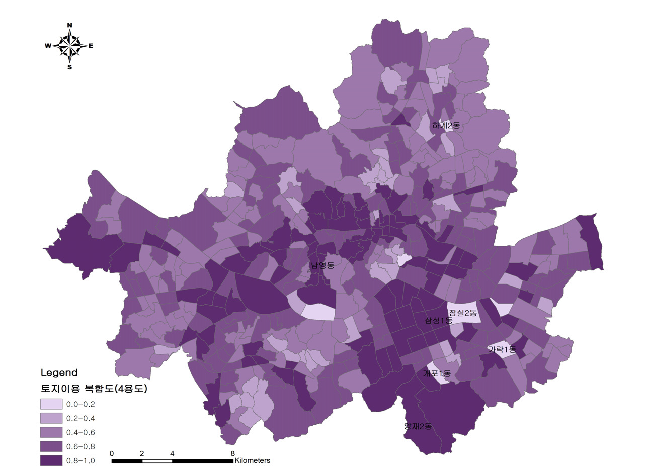 서울시 동 기준 4 용도 토지이용복합도