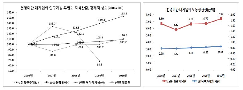 천명미만 대기업의 연구개발 투입과 지식산출, 경제적 성과